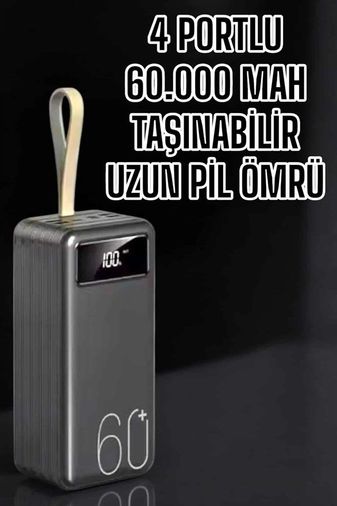 just cheap store 25DYMUUCZ60000POWERBANK1 Powerbank 60.000 Mah Hızlı Şarj 4 Çıkışlı Uzun Şarj Süreli Dijital Göstergeli Antrasit Melanj