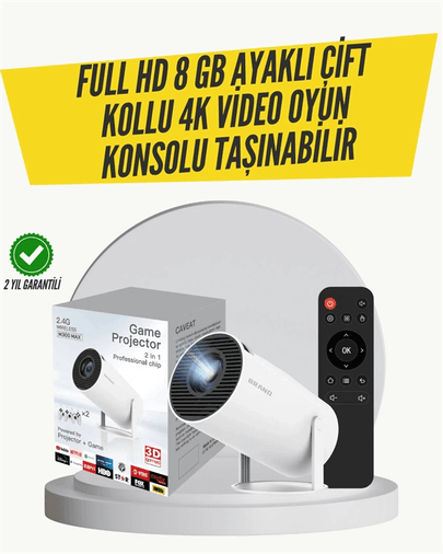 Kablosuz 4K Projeksiyon – Wi‑Fi 6 &amp; Bluetooth 5.0 ile Oyun ve Uygulama Merkezli