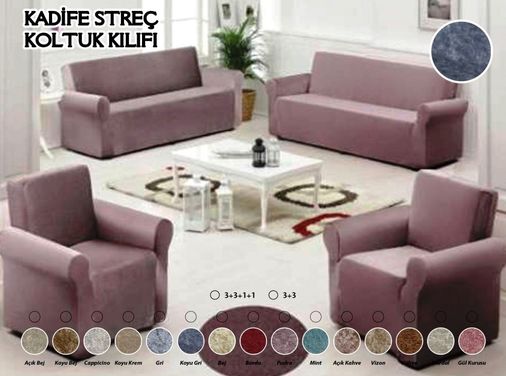 Kadife Koltuk Örtüsü Maxi Takım (3+3+1+1)-Bordo