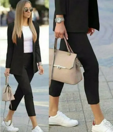 Kadın Atlas Kumaş Ceket Pantolon Takım - L - Siyah