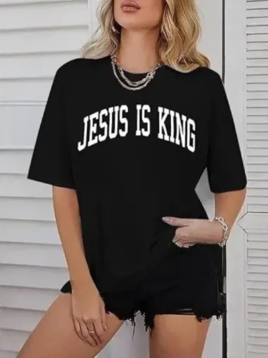 Kadın Bisiklet Yaka Kısa Kol Baskılı T-shirt - Siyah - M - Siyah
