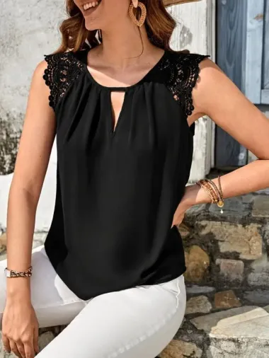 Kadın Kısa Kollu Hakim V Yakalı Dokuma Viskon Bluz - 2XL-3XL - Siyah