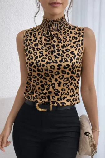 Kadın Kolsuz Balıkçı Yaka Desenli Süprem Bluz - 2XL-3XL - Desenli