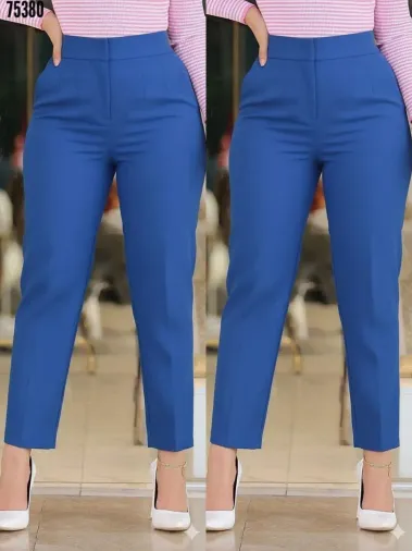 Kadın üste Oturan Paçası Bilek üzerinde Biten Krep Kumaş Pantolon 36 (S) - 50 (5XL) - 38 - Lacivert