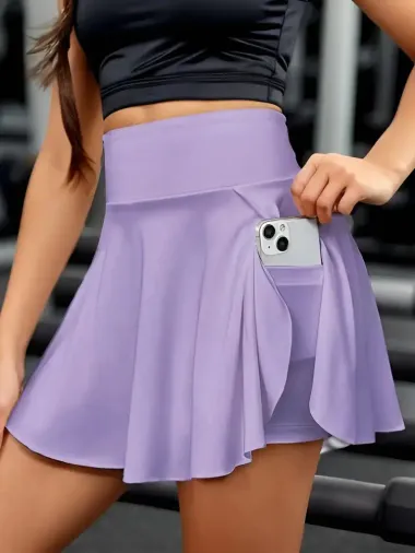 Kadın Yüksek Bel Cepli Sandy Short Etek - L-XL - Lila