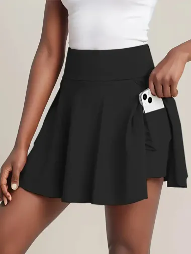 Kadın Yüksek Bel Cepli Sandy Short Etek - L-XL - Siyah
