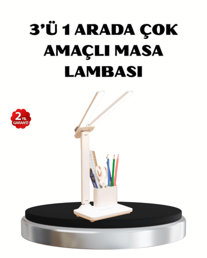 Kalemlik ve Telefon Standlı Masa Lambası – Kısılabilir LED Işık, Göz Dostu Tasarım