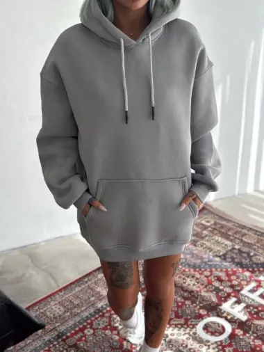 Kapşonlu Üç İplik Penye Basic SweatShirt - Boyalı Gri - 2XL - Boyalı Gri