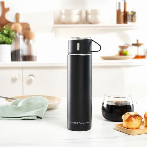 Karaca 000001000009981001 Thermosteel Nature Bardaklı Çelik Sızdırmaz Termos Siyah 550 Ml