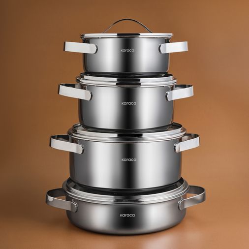 Karaca 000001000238437001 Power Steel 316+ 3Ply Discovery İndüksiyon Tabanlı 8 Parça Çelik Tencere Seti