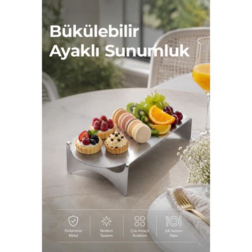 Karaca dturhrjrrwr Paslanmaz Metal Bükülebilir Ayaklı Sunumluk - Dekoratif Sunum Tablası