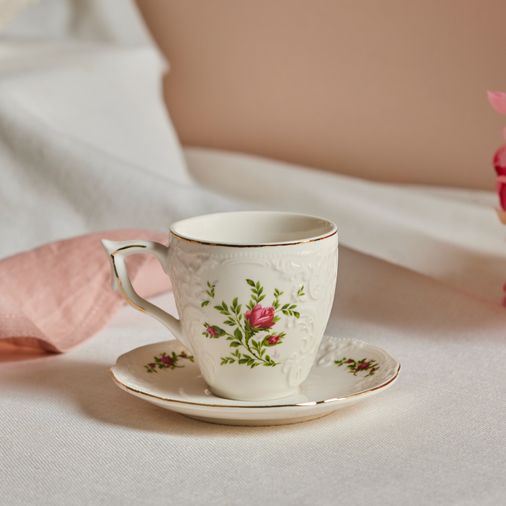 Karaca hhguyygugu Vintage Rose Kahve Fincanı Ve Tabağı 100 Ml