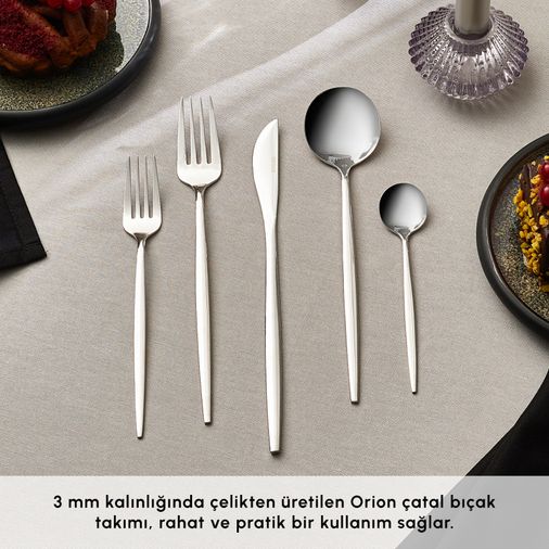 Karaca IRTRFFDTU Orion Platin 6 Kişilik 30 Parça Çatal Kaşık Bıçak Takımı