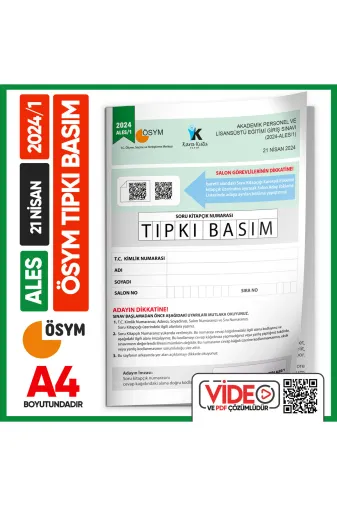 Karakutu Yayınları ALESTıpkı2024/1 Ales 2024/1 Ösym Tıpkı Basım Çıkmış Soru Deneme Kitapçığı Video/pdf Çözümlü Türkiye Geneli