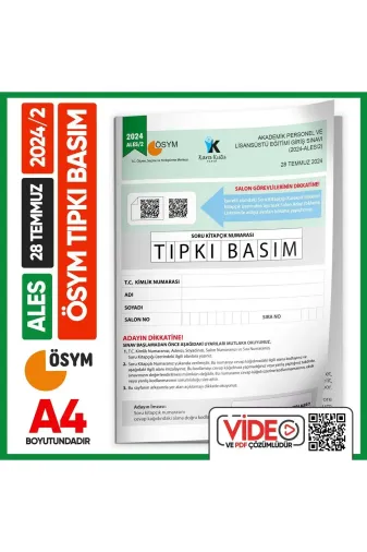 Karakutu Yayınları ALESTıpkı2024/2 Ales 2024/2 (Temmuz) Ösym Tıpkı Basım Çıkmış Soru Deneme Kitapçığı Video/pdf Çözümlü Türkiye Geneli