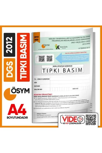 Karakutu Yayınları DGSTIPKI2012 Dgs 2012 Ösym Tıpkı Basım Çıkmış Soru Deneme Kitapçığı Yeni Baskı Türkiye Geneli Dijital Çözümlü