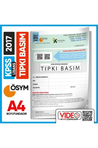 Karakutu Yayınları KPSSLISANSTIPKI2017 2017 Kpss Lisans Gy-Gk Ösym Çıkmış Soru Tıpkı Basım Türkiye Geneli D.çözümlü Deneme Sınavı Kitapçığı