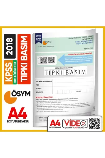 Karakutu Yayınları KPSSliseTIPKI2018 2018 Kpss Ortaöğretim/lise Ösym Tıpkı Basım Çıkmış Soru Kitapçığı (Video Çözümlü Türkiye Geneli)
