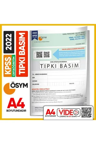 Karakutu Yayınları KPSSliseTIPKI2022 2022 Kpss Ortaöğretim/lise Ösym Tıpkı Basım Çıkmış Soru Kitapçığı (Video Çözümlü Türkiye Geneli)