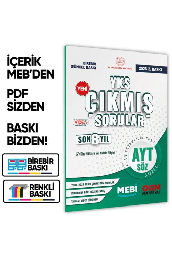 Karakutu Yayınları MEBİAYTSon8dkab4052 2026 Yks-Ayt Mebi Din Kültürü Ve Ahlak Bilgisi Ösym Çıkmış Soru Bankası Sözel Son 8 Yıl Baski Ücreti