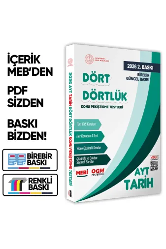 Karakutu Yayınları MEBİAYTtarihDörtdörtlükSB 2026 Yks-Ayt Mebi-Ogm Dört Dörtlük Tarih Pekiştirme Testi A4 Renkli Soru Bankası Baski Ücreti