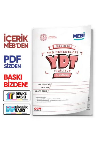 Karakutu Yayınları MEBİONLİNEYDT3dnm 2026 Ösym Yks-Ydt Mebi Ogm Türkiye Geneli 3. Deneme Büyük Boy Renkli Baski Ücreti