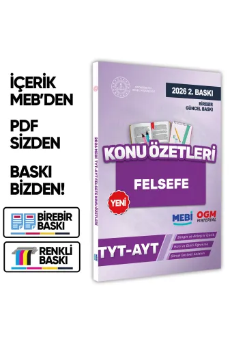 Karakutu Yayınları MEBİTYTfelsefeKÖ 2026 Yks-Tyt Mebi-Ogm Felsefe Pratik Konu Özet Kitabı Renkli A4 Boyut Görsel Destekli Baski Ücreti