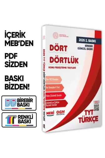 Karakutu Yayınları TYCDF0A67FC9125E2F2DDB801 2026 Yks-Tyt Mebi-Ogm Dört Dörtlük Türkçe Pekiştirme Testi A4 Renkli Soru Bankası Baski Ücreti