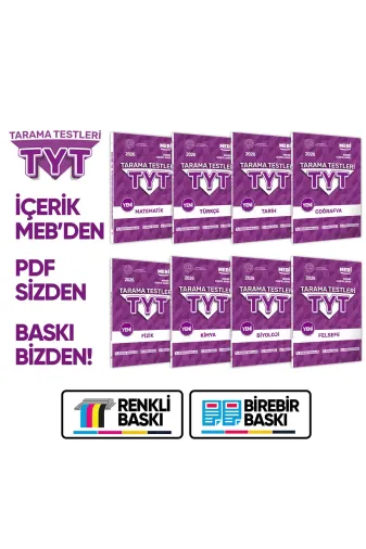 Karakutu Yayınları TYTMATTEKKITAP4048 2026 Yks-Tyt Mebi-Ogm 8Li Tüm Dersler Özgün Tarama Test Kitabı A4 Boyut Renkli Görsel Baski Ücreti