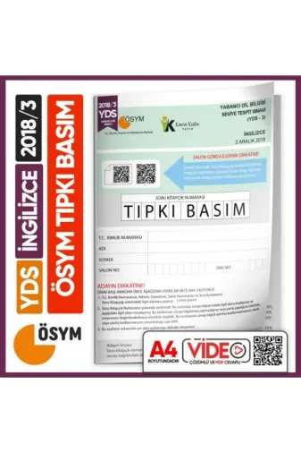 Karakutu Yayınları YDSTıpkı2018/3 Yds 2018/3 Ösym Tıpkı Basım Çıkmış Soru Deneme Kitapçığı Video Çözümlü Türkiye Geneli