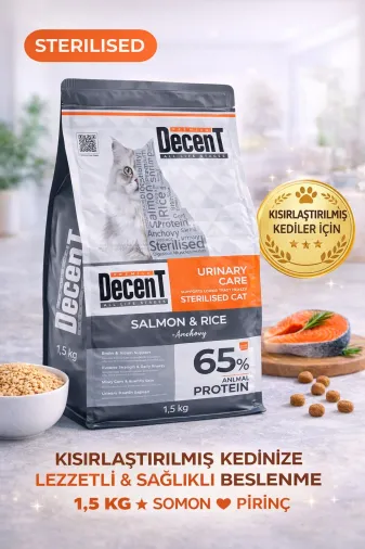 karamelpet 13368-2 Decent Sterilised Urinary Care Balıklı Ve Pirinçli Kısırlaştırılmış Kedi Maması 1.5 Kg