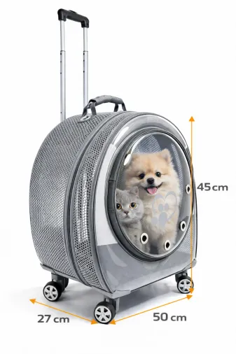 karamelpet KP-FLLVLZ-JMGR X Large Fileli Tekerlekli Kedi Köpek Taşıma Çantası 45 X 50 X 27 Cm Gri 15 Kg