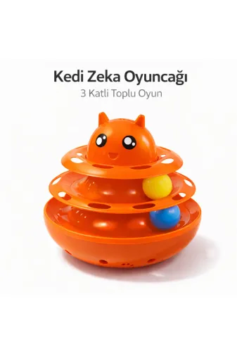 karamelpet KP-NNBLKTL-TRNC Hacıyatmaz Kedi Oyuncağı 3 Katlı Toplu Zeka Oyuncağı 20X21 Cm – Devrilmez Interaktif Mama Oyuncağı