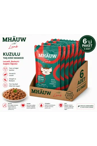 karamelpet ST00044-6 Mhauw Kuzu Etli Kıyılmış Pouch Yetişkin Kedi Konservesi 80 Gr 6'lı Paket