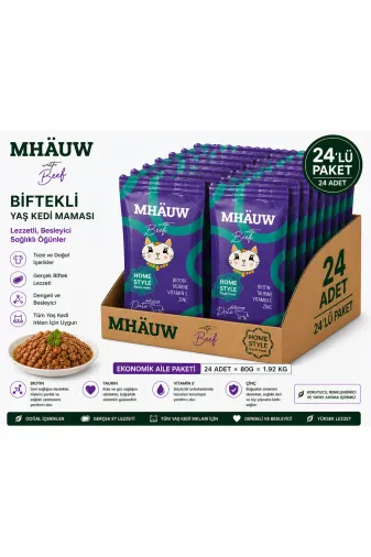 karamelpet ST00046-24 Mhauw Biftekli Kıyılmış Pouch Yetişkin Kedi Konservesi 80 Gr 24'lü Paket