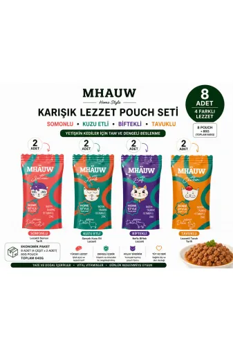 karamelpet ST00061-8 Mhauw Karışık Lezzet Kıyılmış Pouch Yetişkin Kedi Konservesi 80 Gr 8'li Set