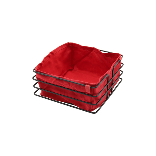 Kare Siyah Metal Kırmızı Bezli Ekmek Sepeti 20x21cm Derinlik 10.5cm