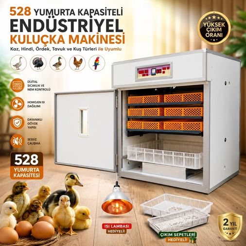 Kargolat 126351056 528 Yumurta Kapasiteli Endüstriyel Kuluçka Makinesi - 3 Çeşit Viyollu, Çıkım Sepetli + Isı Lambası Hediyeli