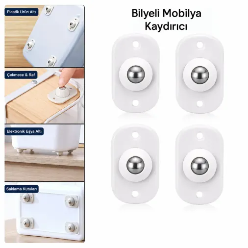 KARTELALI 4PCS TEK BİLYA TEKERLEKLİ MOBİLYA EŞYA TAŞIMA APARATI 360° 8KG TAŞIMA KAPASİTE (4745)