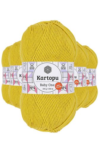 Kartopu RT-RYL-5ARKTBON1321 5 Adet Baby One Tüylenmeyen El Örgü İpi Yünü Hardal Sarı K1321