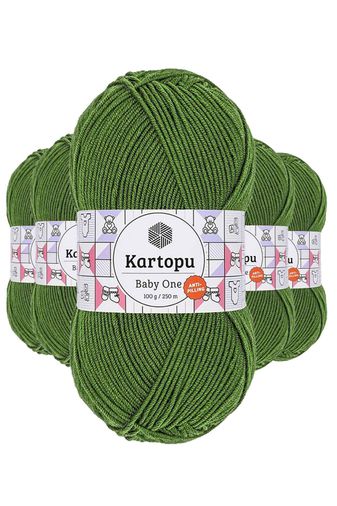 Kartopu RT-RYL-5ARKTBON1391 5 Adet Baby One Tüylenmeyen El Örgü İpi Yünü Yeşil K1391