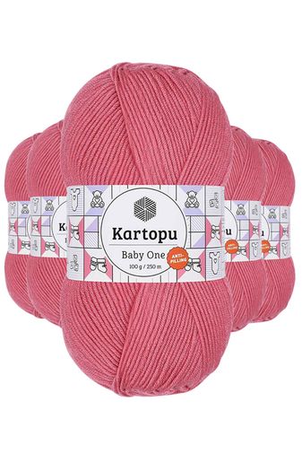 Kartopu RT-RYL-5ARKTBON244 5 Adet Baby One Tüylenmeyen El Örgü İpi Yünü Şeker Pembe K244