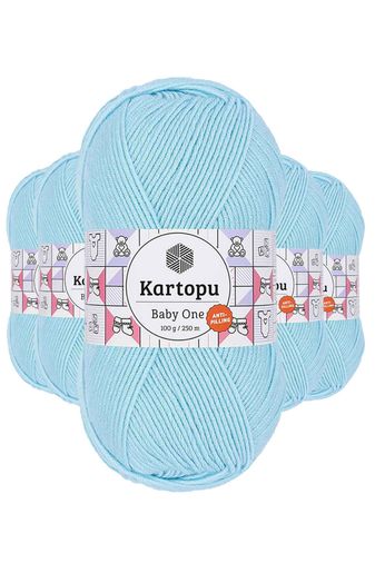 Kartopu RT-RYL-5ARKTBON502 5 Adet Baby One Tüylenmeyen El Örgü İpi Yünü Gök Mavi K502