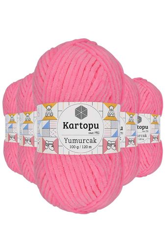 Kartopu RT-RYL-5ARKTYMK773 5 Adet Yumurcak Kadife El Örgü İpi Fosfor Pembe K773