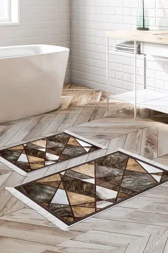 KAYABEY HOME B3-1716P1-10P2 Kaymaz Taban Djt 2 Li Banyo Paspas Takımı Star Pamuk Saçaklı Modern 1716 Gri Kahve