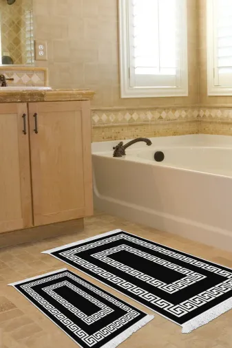 KAYABEY HOME B3-650MK1-10P2 Kaymaz Taban Djt 2 Li Banyo Paspas Takımı Trend Saçaklı Modern 650M Siyah