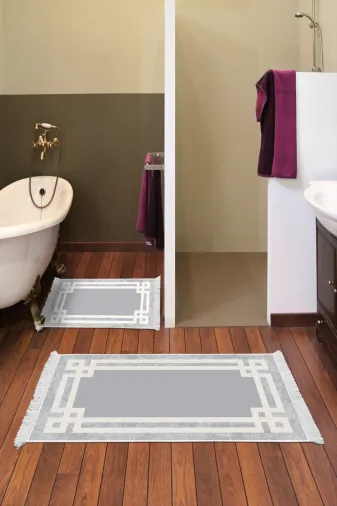 KAYABEY HOME B3-657MK1-10P2 Kaymaz Taban Djt 2 Li Banyo Paspas Takımı Trend Saçaklı Modern 657M Gri