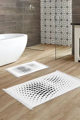 KAYABEY HOME B3-723K1-10P2 Kaymaz Taban Djt 2 Li Banyo Paspas Takımı Trend Saçaklı Modern 723 Krem