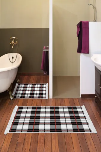 KAYABEY HOME B3-750K1-10P2 Kaymaz Taban Djt 2 Li Banyo Paspas Takımı Trend Saçaklı Modern 750 Siyah