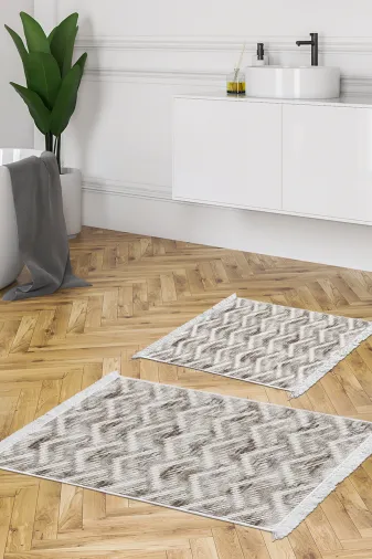 KAYABEY HOME B3-F5124P1-10P2 Kaymaz Taban Djt 2 Li Banyo Paspas Takımı Star Pamuk Saçaklı Iskandinav F5124 Kahve